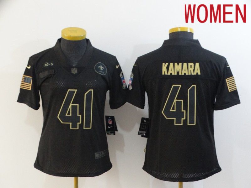 Women New Orleans Saints 41 Kamara Black Retro Gold Lettering 2020 Nike NFL Jersey